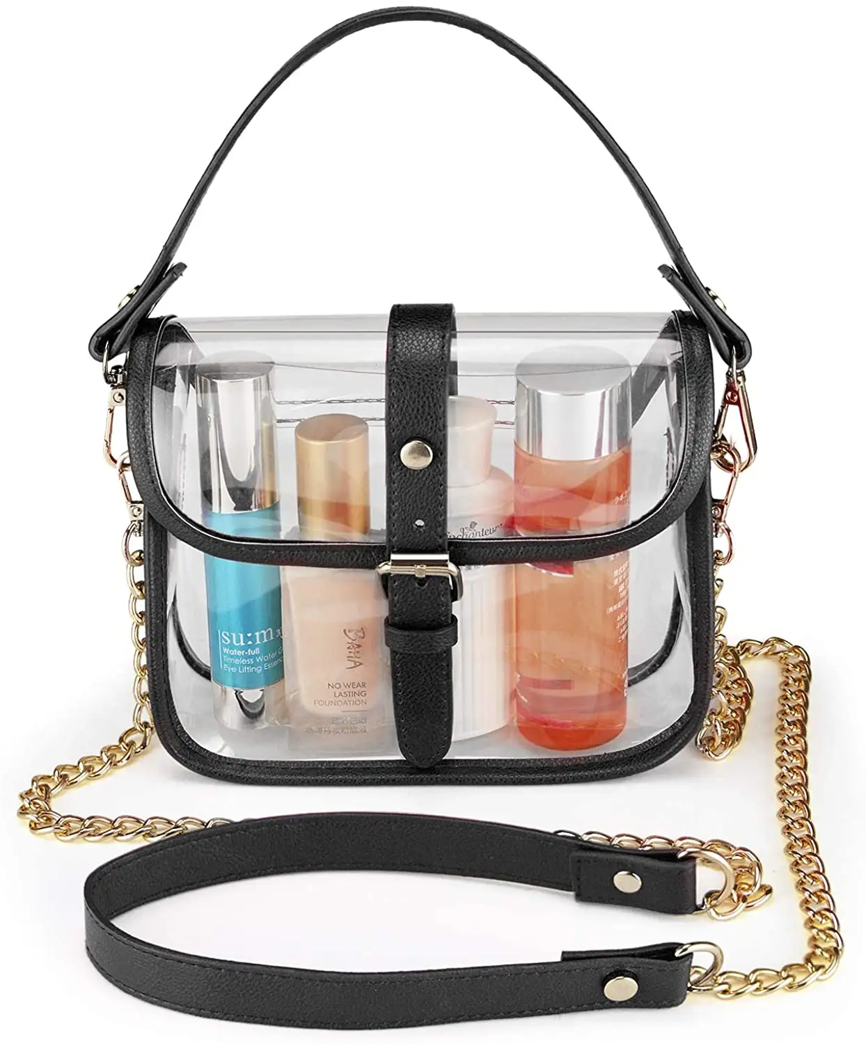 Clear Shoulder Bag Strap Crossbody Handbag Clear Purse with Leather for Women Stadium Approved