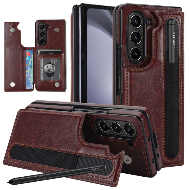 Luxury Card Slot Wallet Leather Phone Case for Samsung Galaxy Z Fold 6 5 4 3 Flip Stand Cover With Pen Holder