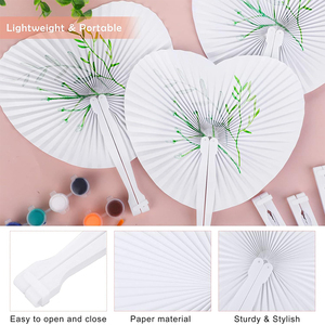 Abanicos de Papel Plegables en Forma de Corazón con Mango de Plástico, Surtido de Abanicos Plegables Blancos para Bodas y Fiestas - Product Image 4
