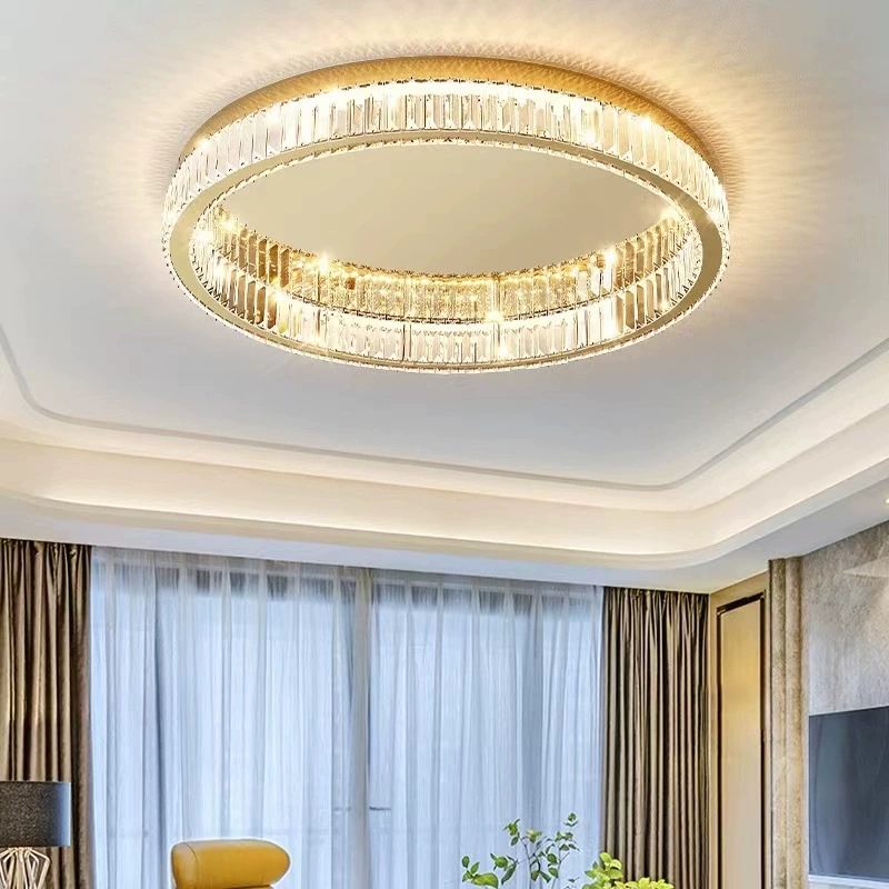 Modern Round LED Ceiling Lamp for Living Room Luxury Crystal with Stainless Steel Base Simple and Elegant IP65 Rating