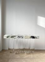 SHIHUI conception personnalisée meubles de salon nordiques Table longue Rectangle dessus en marbre Base en verre Table Console en marbre pour la maison