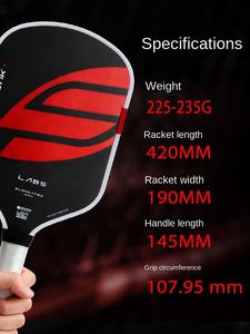 מחבט פיקלבול T700 סיבי פחמן תרמופורמי מקצועי לתחרויות, עובי 16 מ\\\"מ, משקל 225-235 גרם - Product Image 2