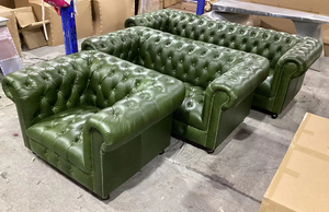 Antique Style High End <strong>Brown</strong> Top Genuine <strong>Leather</strong> Chesterfield <strong>Sofa</strong> Set for Living Room
