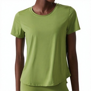 เสื้อยืดกีฬาผู้หญิง ระบายอากาศได้ดี แห้งเร็ว ป้องกันรังสียูวี แขนสั้น ทรงปกติ สำหรับออกกำลังกาย ผ้ายืด/ไนลอน สีพื้น - Product Image 3