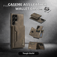 Étui de téléphone portable CaseMe A55 rétro à rabat magnétique multifonctionnel avec porte-cartes en cuir PC+PU pour S24 S24Ultra