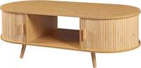 Table basse mobile de 48 pouces en bois de noyer européen, style moderne du milieu du siècle, avec portes coulissantes cannelées et compartiment ouvert pour salon