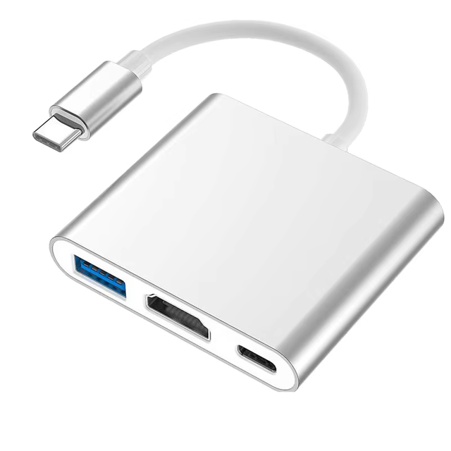 Customized Aluminum Alloy 3-in-1 USB Hub with Type-C HDTV USB 3.0 Ports 4K 30Hz Support for Laptop-Stock