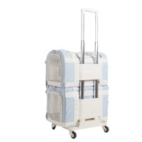 Sac de transport à roulettes pour animaux de compagnie avec poignée télescopique, sac de voyage 2 niveaux pour chat et chien avec rideau et ventilation en maille, portable, bleu