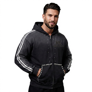 <b>Men's</b> <b>Black</b> Zip-Up <b>Hoodie</b> with Rhinestone Casual Hooded Sweatshirt Regular Fit High Quality <b>Hoodie</b> <b>For</b> <b>Man</b> - Product Image 1