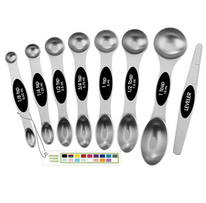 Ensemble de 8 cuillères à mesurer magnétiques en acier inoxydable avec aimants puissants, ustensiles de cuisine en métal robustes pour la pâtisserie et la cuisine - Product Image 1