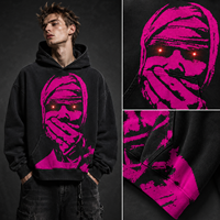 Sweat à capuche personnalisé avec impression graphique de portrait, streetwear pour homme, sweat-shirt noir surdimensionné, impression en relief, sweat à capuche en molleton de coton lourd