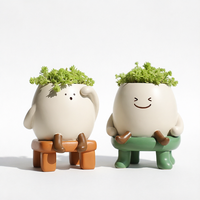Pot Tanaman Sukulen Mini Lucu Bentuk Telur dari Resin Poliester, Desain Wajah Tersenyum Kartun, Dilengkapi Lubang Drainase