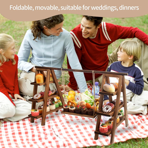 Support à cupcakes en bois, ensemble de présentation de desserts à 3 niveaux avec supports amovibles et pliables, <span class=keywords><strong>plateau</strong></span> de service rustique pour bonbons pour les fêtes - Product Image 4