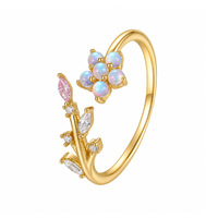 Bijoux Damila en gros, tendance, argent sterling 925 plaqué or 18 carats, anneaux ouverts en forme de fleur et de feuille en zircon pour femmes, à porter au quotidien