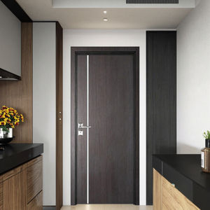 Porte battante à âme en bois massif moulé au design moderne, isolation phonique, revêtement composite en feuille noire, finition mélamine intérieure - Product Image 2