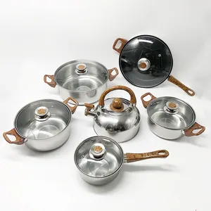 12 pcs Edelstahl Kochgeschirr Set Induktion Heißer Topf Kochen Topf und Pfannen