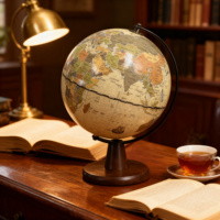Globe terrestre rotatif à 360° sur base en bois et support métallique, 14,5 cm, certifié CE ROHS, décoration de bureau vintage anglaise