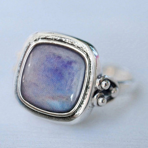 Bague Cœur Vintage Bleu Foncé, Design Carré, Style Rétro Vieilli, Accessoire de Mode Féminin pour Fête, Cadeau - Product Image 3