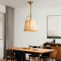 Lampe suspendue nordique en laiton doré avec abat-jour en tissu, luminaire de plafond simple pour chambre à coucher, salon, îlot de cuisine, éclairage intérieur de la maison