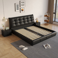 Lit en cuir de chambre à coucher italienne haut de gamme Chambre à coucher principale moderne Lit double rembourré avec rangement Lit en cuir