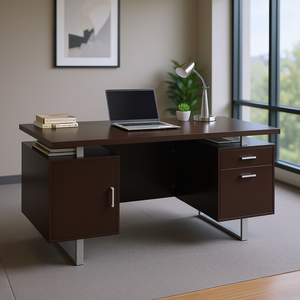 Modern Office <b>Desk</b> With 2 Drawers Floating <b>Top</b> Design For Home Or Commercial Use - Product Image 2