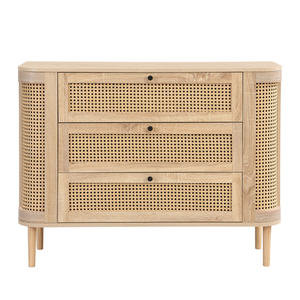 Moderno Gabinete de Almacenamiento Grande de Madera con 3 Cajones, Diseño Acanalado, Cajonera con Puerta Estilo Shaker para Dormitorio, Sala de Estar, Comedor, Hotel - Product Image 2