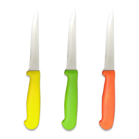 Ensemble de couteaux à éplucher jetables en acier inoxydable avec manche en plastique PP de couleur bonbon, couteau à steak dentelé pour une utilisation en cuisine, populaire auprès des chefs