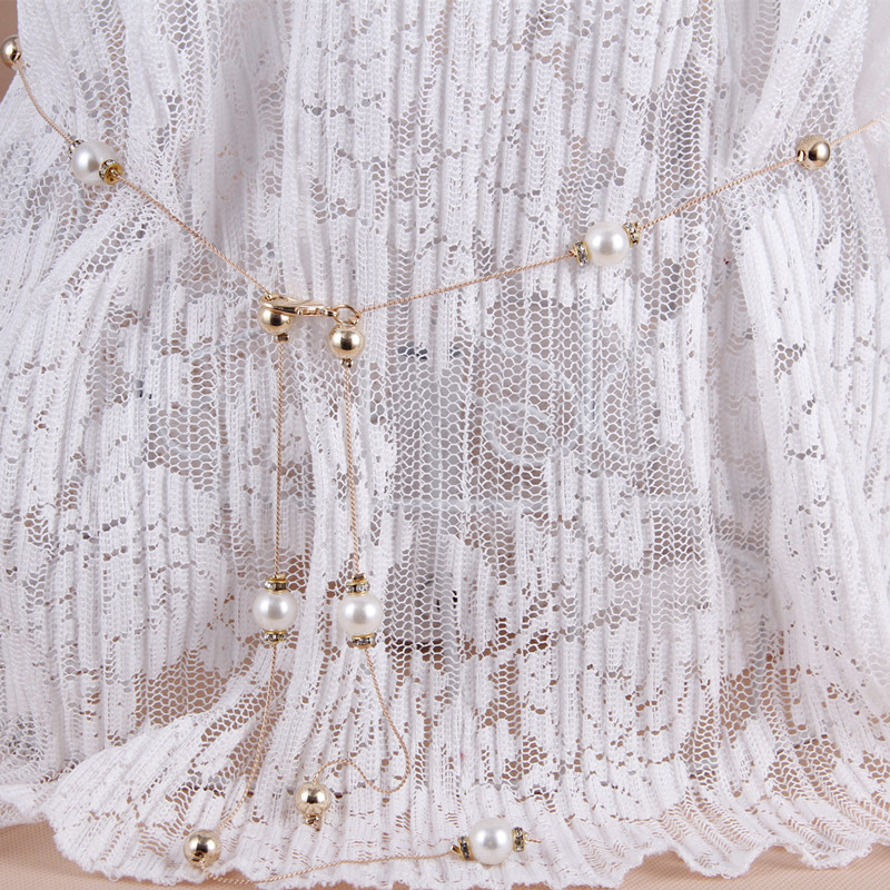 Модные металлические ремни золотого цвета для женщин, цепочка на талию с цветными бусинами, женский элегантный тонкий поясной ремень из искусственного жемчуга