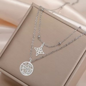 Collier étoile en acier inoxydable plaqué or 18 carats, double chaîne, pentagramme, chaîne de clavicule, bijoux cadeau pour femmes - Product Image 6