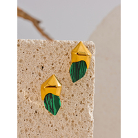 JINYOU 466 316L Acier Inoxydable Malachite Pierre Géométrique Vert Boucles D'oreilles Haute Qualité Doré Bijoux De Mode Accessoires
