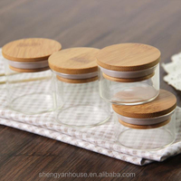 Petit pot à bougie en verre transparent de 30 ml et 50 ml avec couvercle en bois de bambou, petit pot en verre avec couvercle en bambou