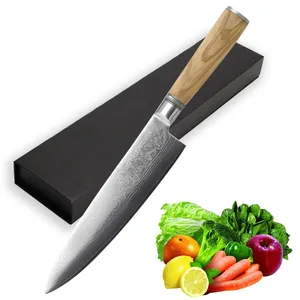 KITCHENCARE Wood Custom Knife VG10 Damascus Steel Kitchen Knife Messer Professional Forged Damascus Chef Knife