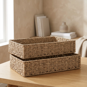 Natural Seagrass Rectangle Storage <b>Baskets</b> Rustic Multi-Purpose Neatening Organizers <b>Stackable</b> Design - Product Image 4