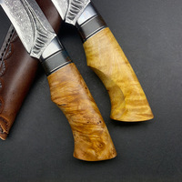 Couteau à lame fixe artisanal en acier Damas VG10 avec manche en bois stabilisé, couteau de chasse avec étui en cuir pour collection