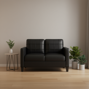 Two Seat Black Faux Leather <b>Sofa</b> With Tufted Back And Metal Legs For Living Room Modern Design - Product Image 2