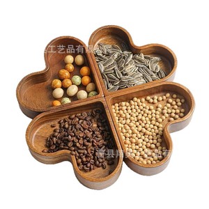 Wooden Heart Shaped Snack Box 4 Compartments Varnished <b>Storage</b> <b>Tray</b> For Candy And Dried Fruit - Product Image 5