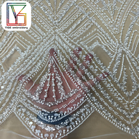 Luxe rayure perles perlées mariée maille dentelle tissu haute densité lourd Net perles paillettes Tulle dentelle tissu pour robes de mariée