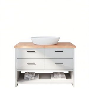 Mueble de Baño de Madera Maciza de 47.2 Pulgadas x 23.6 Pulgadas con Acabado Marrón Claro, con Cajones, Diseño Moderno Minimalista, de Pie - Product Image 1