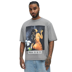 Camiseta de Algodón para Hombre, Estilo Retro Vintage, Lavado Ácido, Estampado Digital, Alta Calidad, 100% Algodón Tejido, Estilo Hip Hop, Manga Corta - Product Image 1
