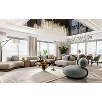Ensemble de canapés modulaires carrés en tissu avec dossier coussiné et accoudoirs droits, design d'angle unique pour salons spacieux