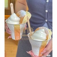 Gobelet en papier écologique pour crème glacée, imprimé sur mesure, revêtement PLA, compostable, jetable, avec couvercle, pour boutique de gelato
