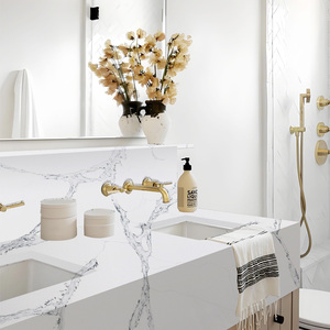 OEM élégant Calacatta gris quartz artificiel aiguisé grande dalle moderne premium pierre de quartz blanche comptoir cuisine îlot table murale - Product Image 1