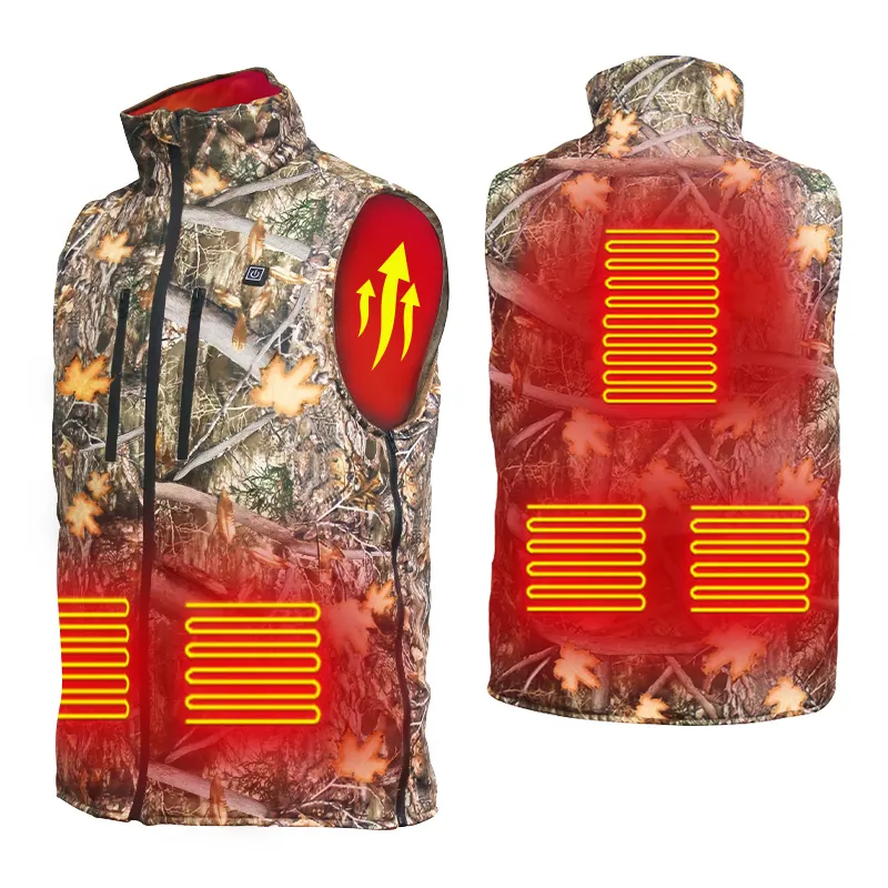 Camouflage Heated Vest with 5V USB Charging for Hunting and Sports 100% Polyester Material