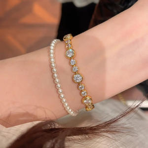 Nueva Pulsera de Diamantes de Corte Redondo a la Moda, Pulseras de Circonio Chapadas en Oro para Mujer, Joyería - Product Image 5