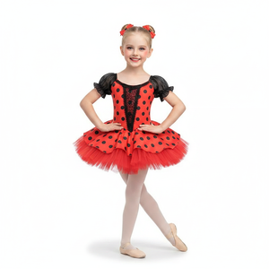 Costume de danse pour enfants inspiré de la coccinelle, tutu rétro style Minnie Mouse à pois pour spectacle et Halloween - Product Image 1