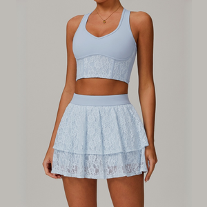 Оптовая продажа, женское модное Спортивное платье из сетчатого материала, дышащая одежда для игры в гольф, для игры в теннис, для бега, 2 шт. - Product Image 1