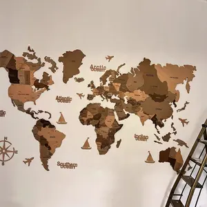 custom wood decoration supplier 3d wood world map wall art decor 3d wooden world map