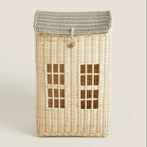 Mignon énorme panier de rangement en rotin pour enfants avec couvercle pour la décoration de la chambre d'enfant et le rangement des jouets - Product Image 1