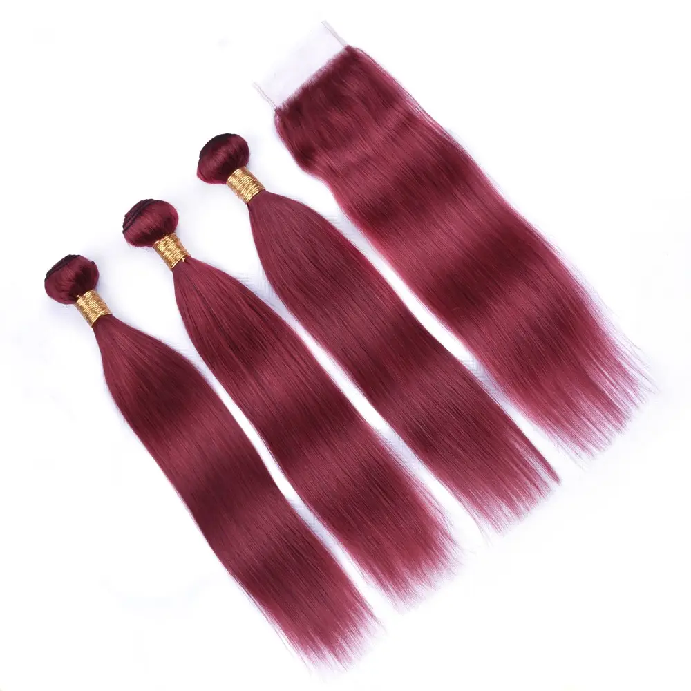 99j Bundles Red Wine Straight Human Hair Weave Remy Bulk Human Hair Extension Burgundy Brazilian Remy hair Wet Weaves