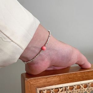 S925 Sterling <b>Silver</b> Red <b>Bead</b> Bracelet For Women Everyday Wear Simple Design - Product Image 4